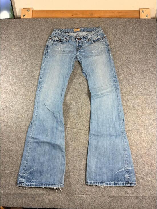 Buckle Denim - BKE Buckle Star Stretch Flare Jeans Women Sz 26x31 Blue Distressed Denim